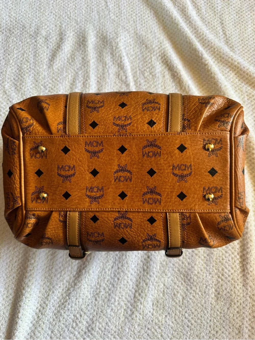MCM Visetos Barrel Satchel - Cognac Tan with Black Monogram - Picture 3 of 4